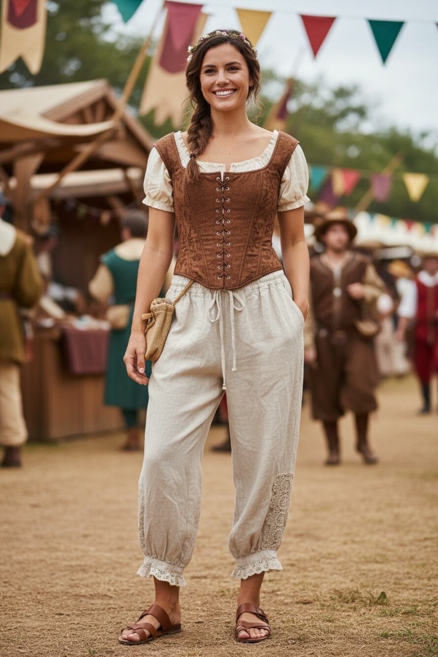 Tarse XL Linen Bloomers Pants Crochet Eyelet Lace Ruffle Ren Faire Festival